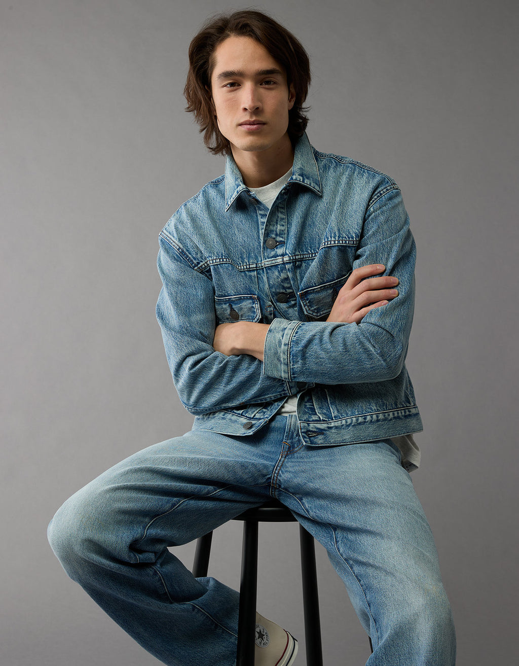 Chaqueta Trucker Slim fit en denim de Hombre - Azul 0106_1728_400_d2