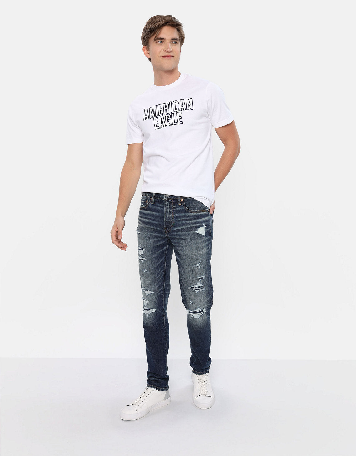 Jean Skinny con rotos Hombre AE - Negro 0119_6636_038_of