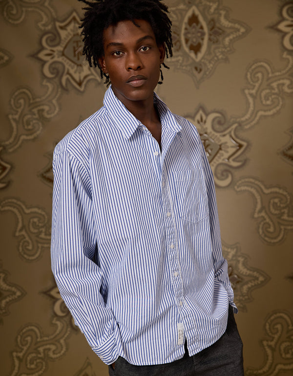 AE x Tru Kolors Camisa de Popelina a Rayas - Blanco
