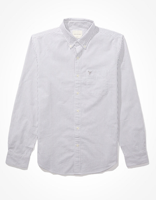 Camisa Slim de Rayas Manga Larga Hombre AE - Gris