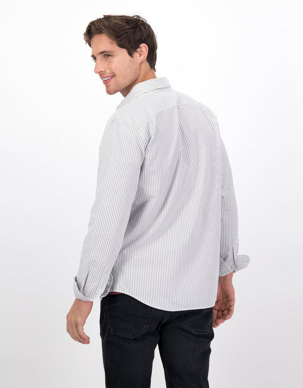 Camisa Slim de Rayas Manga Larga Hombre AE - Gris