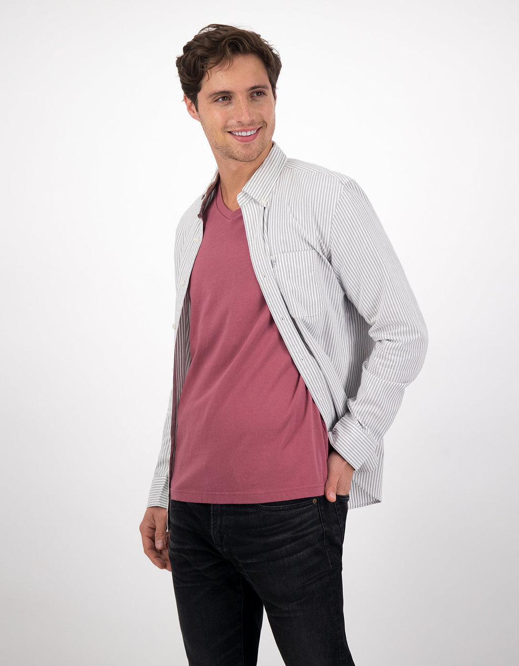 Camisa Slim de Rayas Manga Larga Hombre AE - Gris 0153_2103_020_of