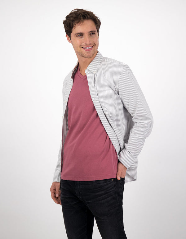 Camisa Slim de Rayas Manga Larga Hombre AE - Gris