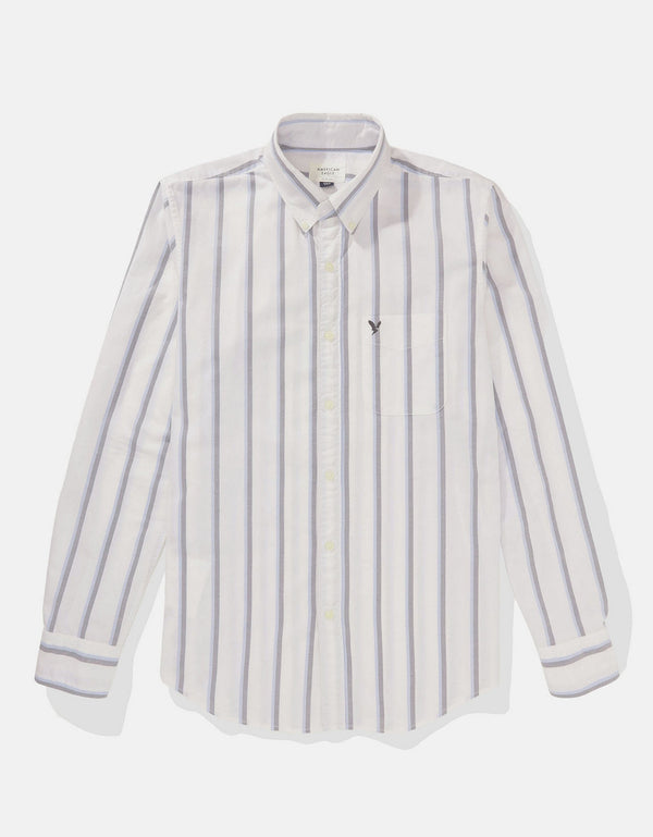 Camisa Slim de Rayas Manga Larga Hombre AE - Blanco