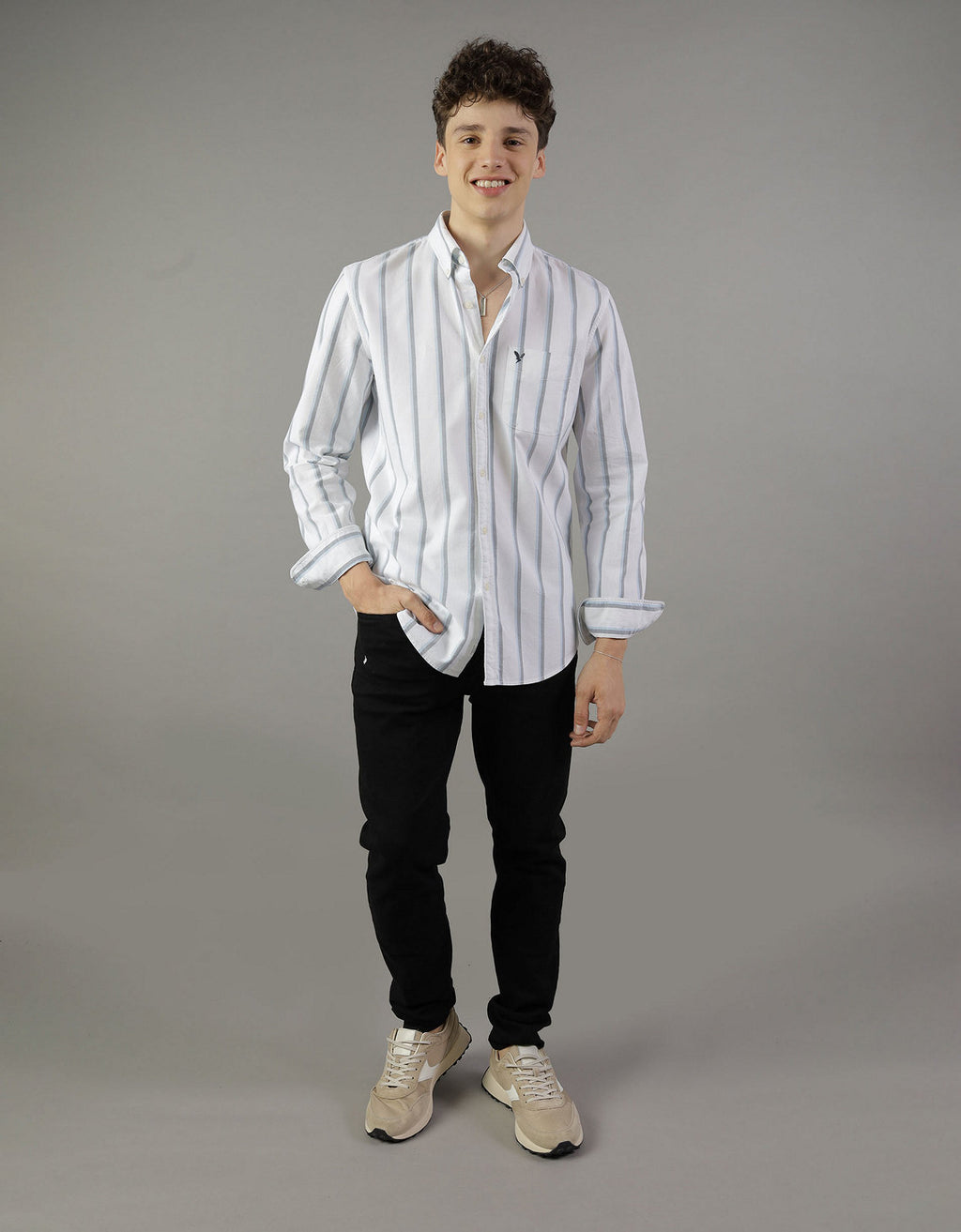 Camisa Slim de Rayas Manga Larga Hombre AE - Blanco 0153_2103_100_of