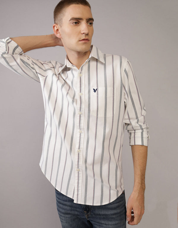 Camisa Slim de Rayas Manga Larga Hombre AE - Generico