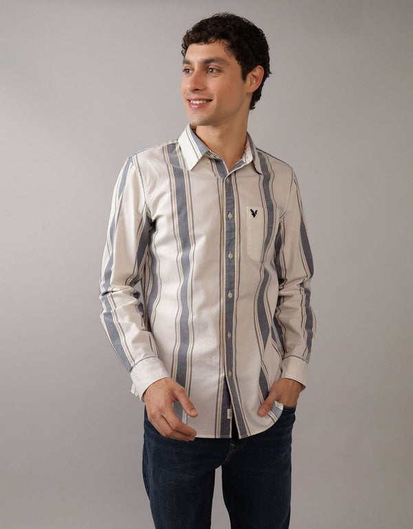Camisa Slim de Rayas Manga Larga Hombre AE - Generico
