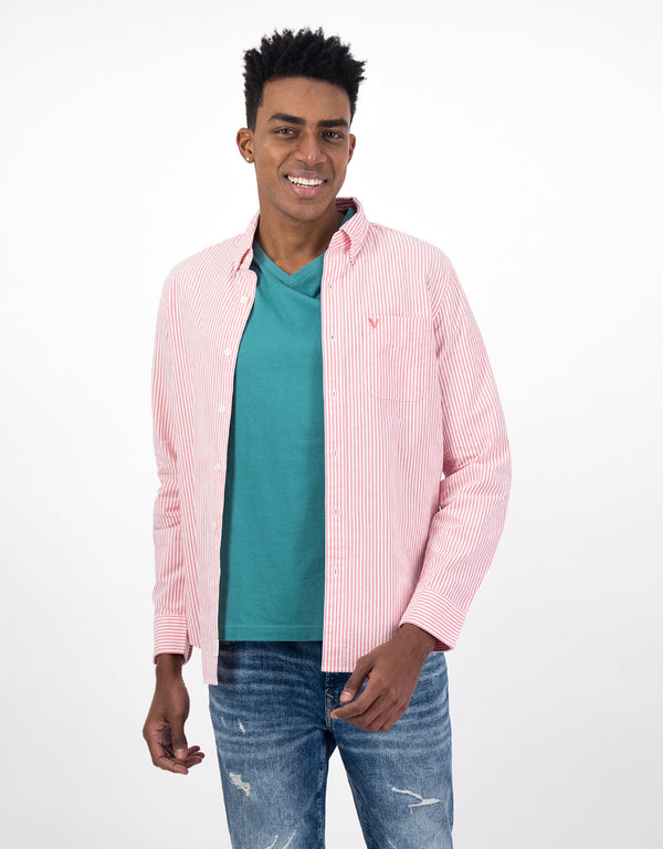 Camisa Slim de Rayas Manga Larga Hombre AE - Rosa