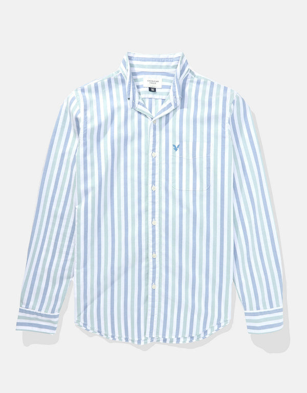 Camisa Slim de Rayas Manga Larga Hombre AE - Verde