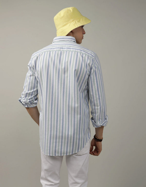 Camisa Slim de Rayas Manga Larga Hombre AE - Verde