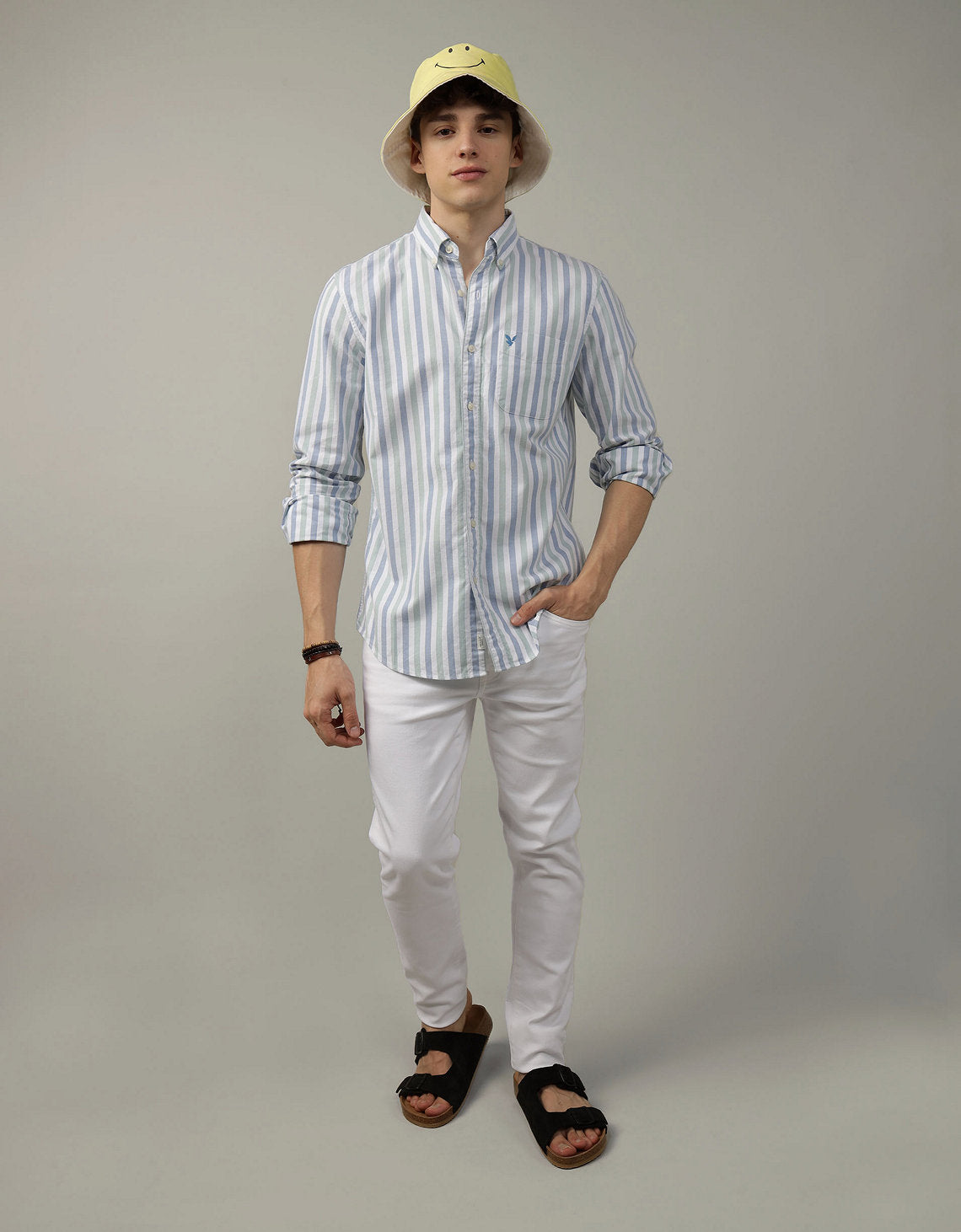Camisa Slim de Rayas Manga Larga Hombre AE - Verde 0153_2103_300_of