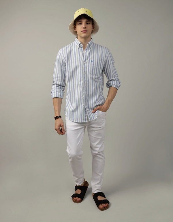 Camisa Slim de Rayas Manga Larga Hombre AE - Verde