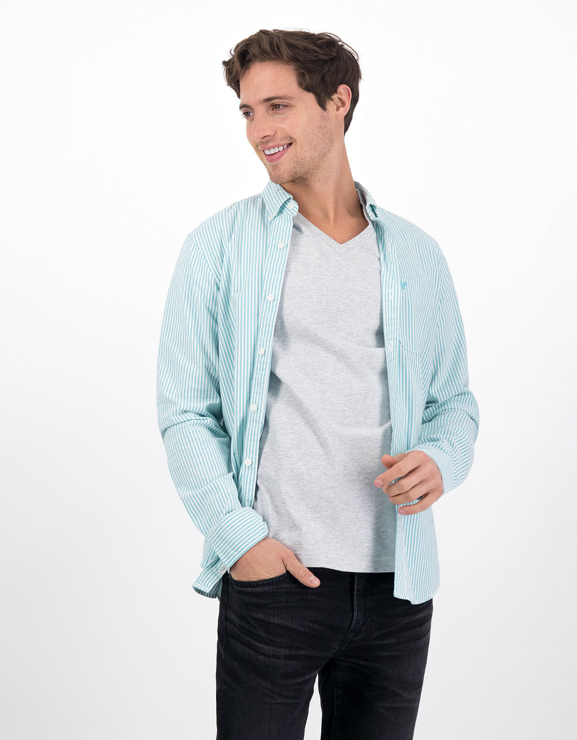 Camisa Slim de Rayas Manga Larga Hombre AE - Azul 0153_2103_323_of