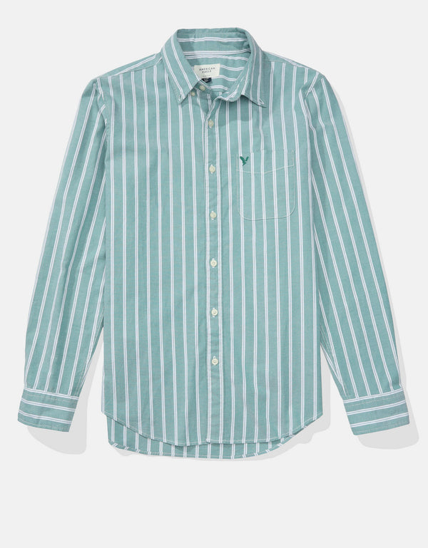 Camisa Slim de Rayas Manga Larga Hombre AE - Verde