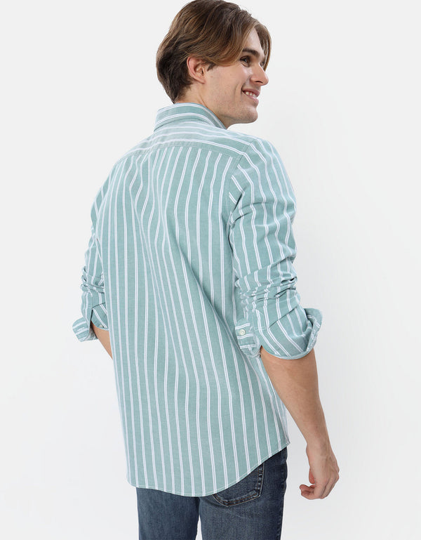 Camisa Slim de Rayas Manga Larga Hombre AE - Verde