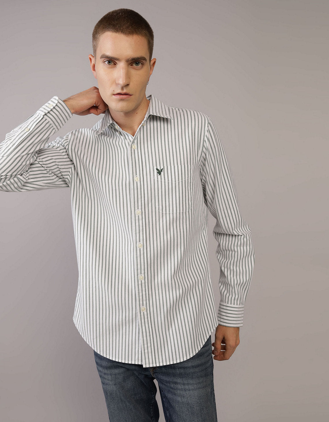 Camisa Slim de Rayas Manga Larga Hombre AE - Azul 0153_2103_387_of