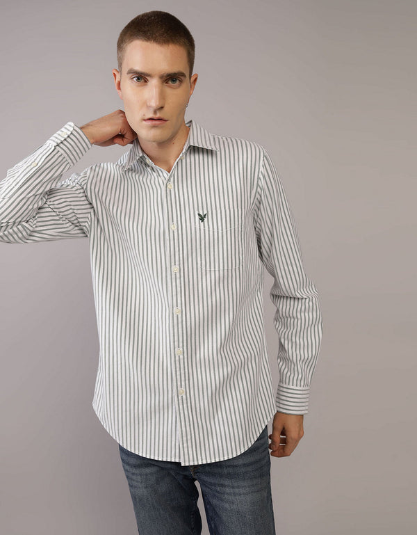 Camisa Slim de Rayas Manga Larga Hombre AE - Azul