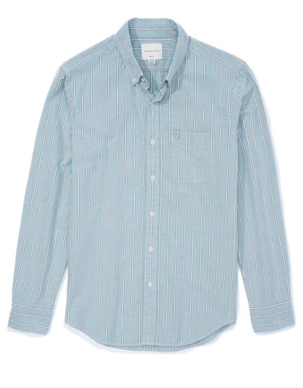Camisa Slim de Rayas Manga Larga Hombre AE - Verde