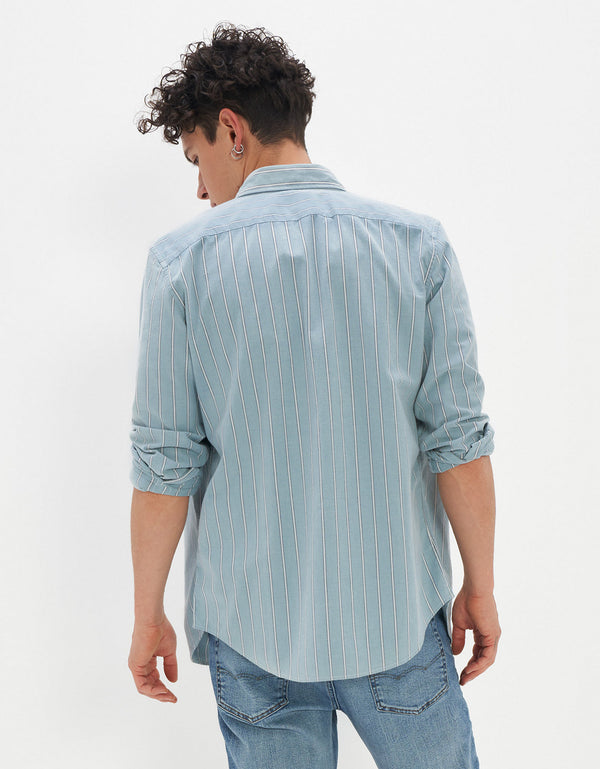 Camisa Slim de Rayas Manga Larga Hombre AE - Verde