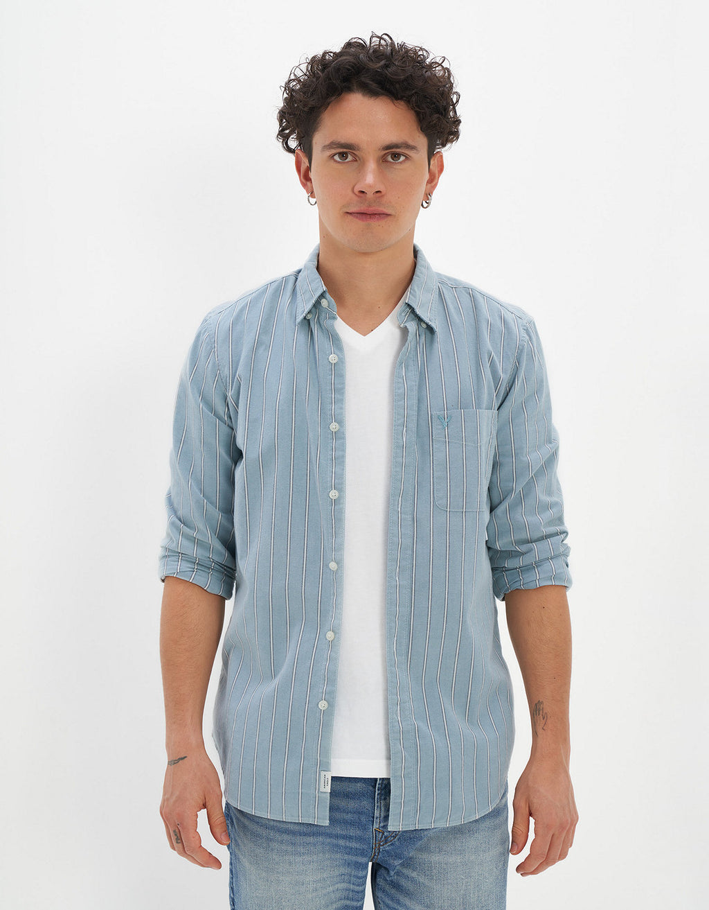 Camisa Slim de Rayas Manga Larga Hombre AE - Verde 0153_2103_395_of
