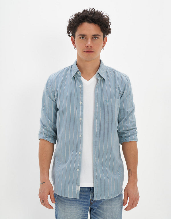 Camisa Slim de Rayas Manga Larga Hombre AE - Verde