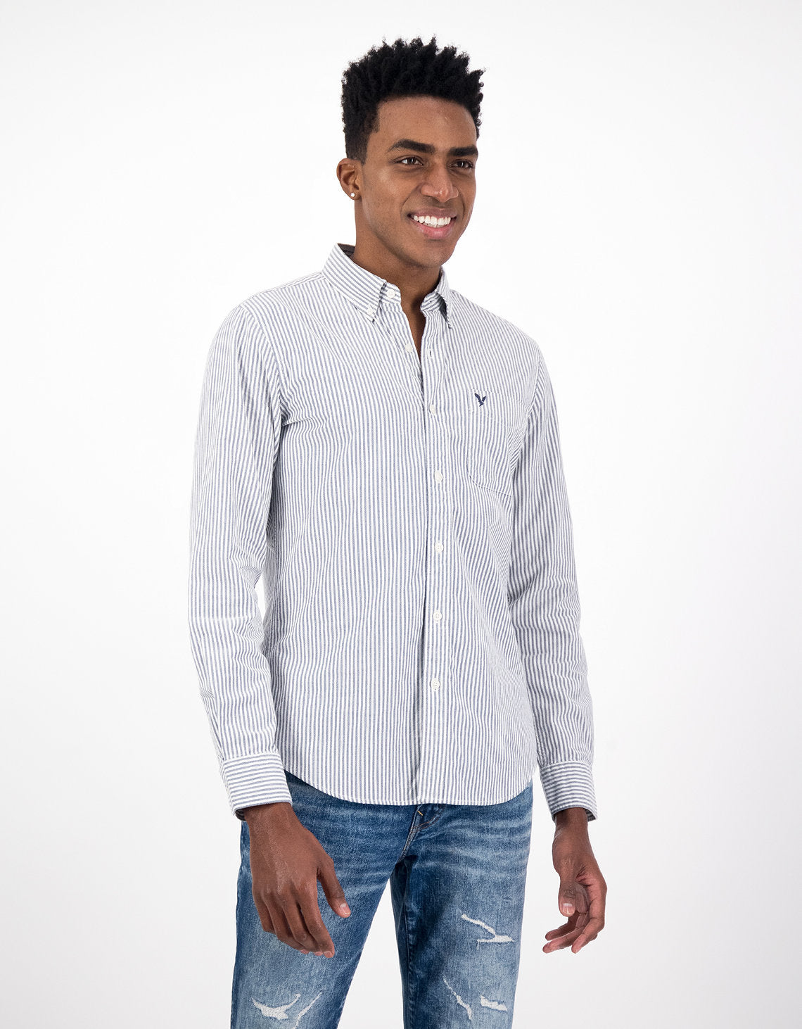 Camisa Slim de Rayas Manga Larga Hombre AE - Azul 0153_2103_400_of