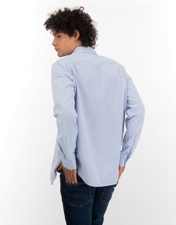 Camisa Slim de Rayas Manga Larga Hombre AE - Azul