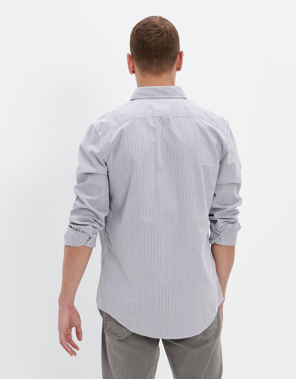 Camisa Slim de Rayas Manga Larga Hombre AE - Morado