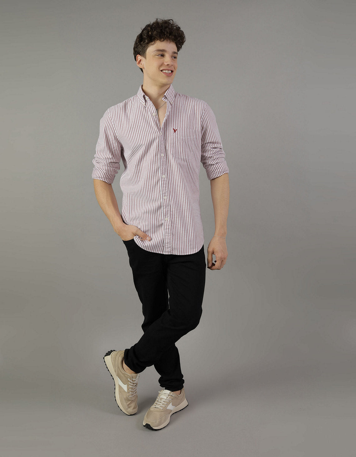 Camisa Slim de Rayas Manga Larga Hombre AE - Rojo 0153_2103_600_of