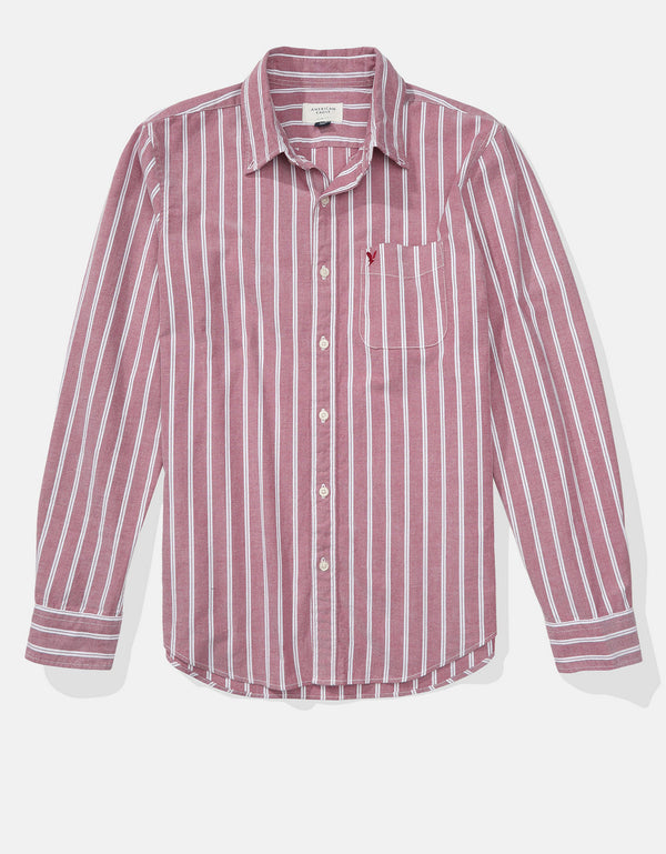 Camisa Slim de Rayas Manga Larga Hombre AE - Rojo