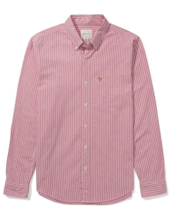 Camisa Slim de Rayas Manga Larga Hombre AE - Rosa