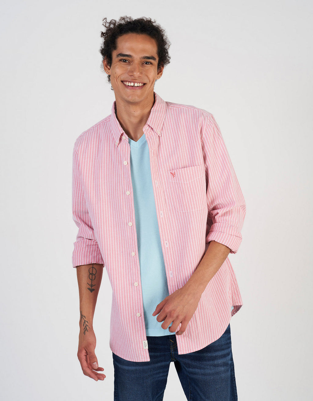Camisa Slim de Rayas Manga Larga Hombre AE - Rosa 0153_2103_626_of