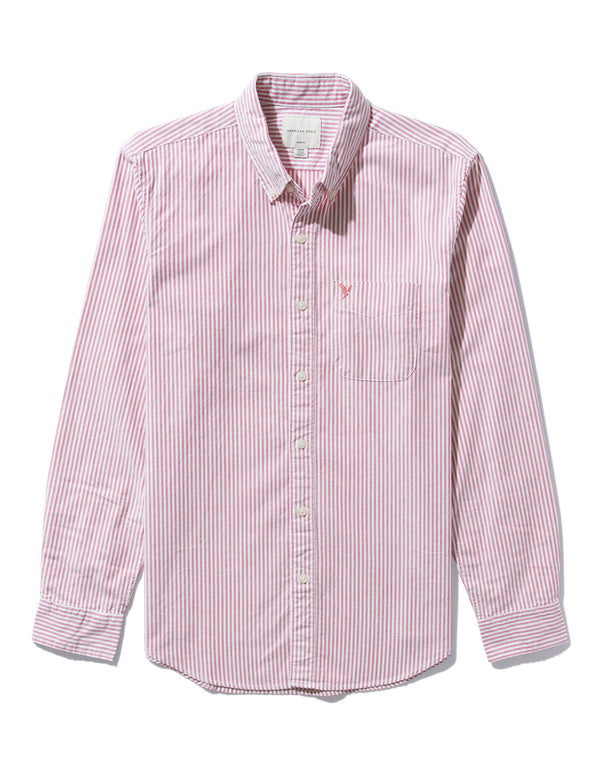 Camisa Slim de Rayas Manga Larga Hombre AE - Rojo