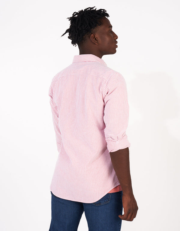 Camisa Slim de Rayas Manga Larga Hombre AE - Rojo