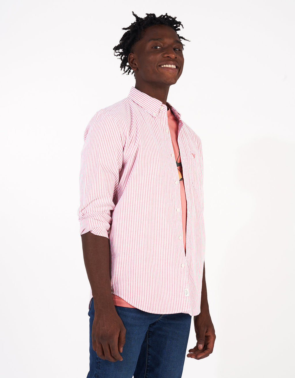 Camisa Slim de Rayas Manga Larga Hombre AE - Rojo 0153_2103_648_of