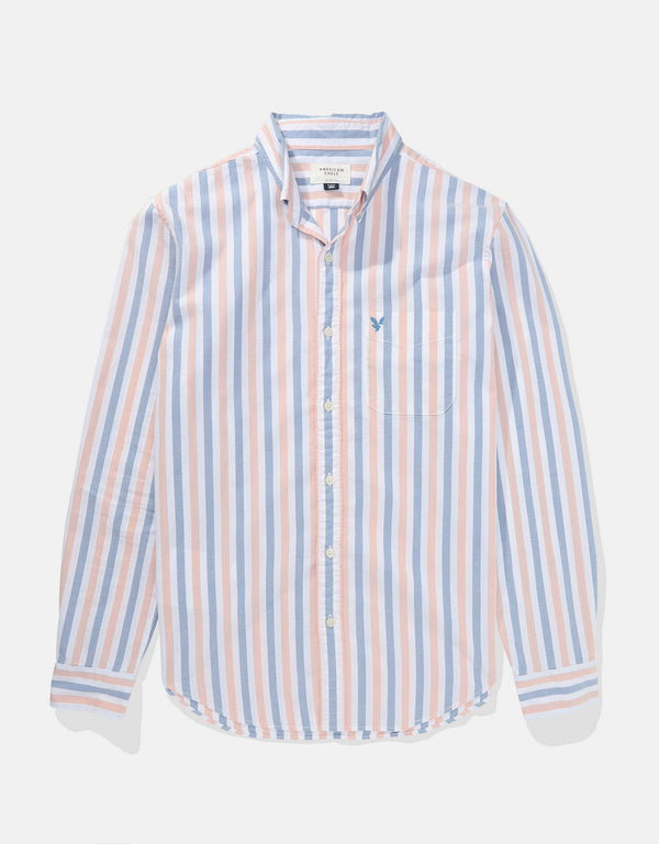 Camisa Slim de Rayas Manga Larga Hombre AE - Naranja