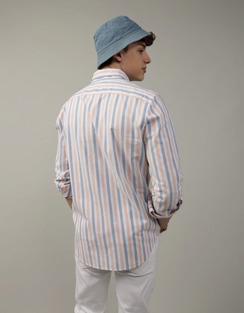 Camisa Slim de Rayas Manga Larga Hombre AE - Naranja 0153_2103_800_ob