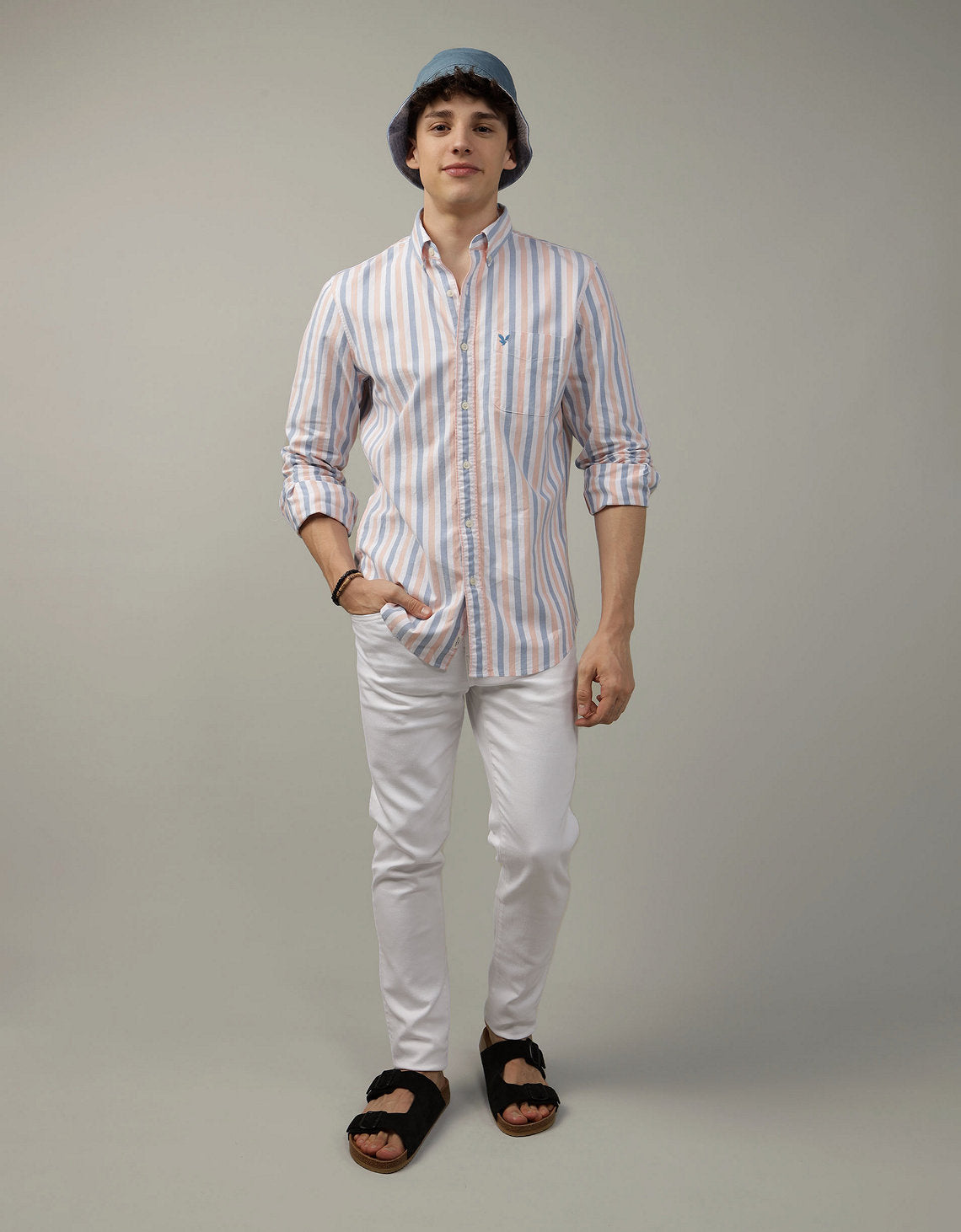 Camisa Slim de Rayas Manga Larga Hombre AE - Naranja 0153_2103_800_of