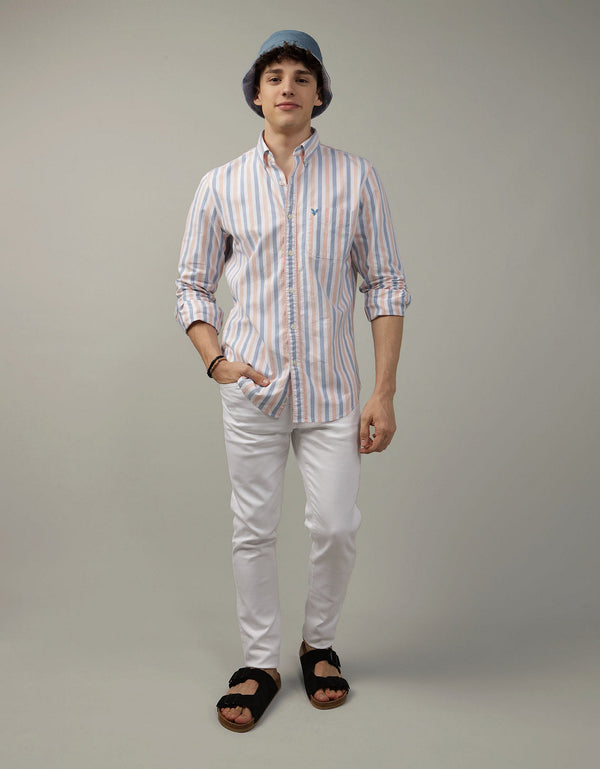 Camisa Slim de Rayas Manga Larga Hombre AE - Naranja