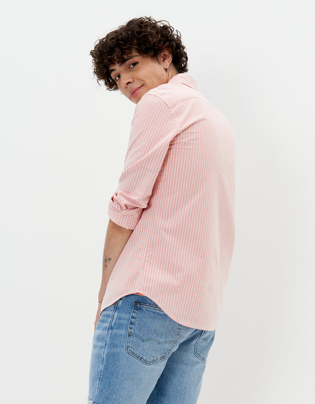 Camisa Slim de Rayas Manga Larga Hombre AE - Rojo 0153_2103_815_ob