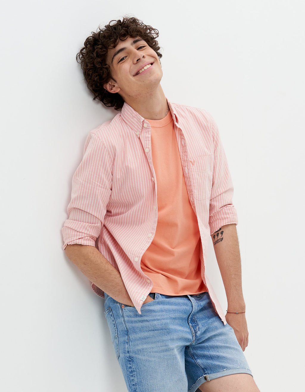 Camisa Slim de Rayas Manga Larga Hombre AE - Rojo 0153_2103_815_of