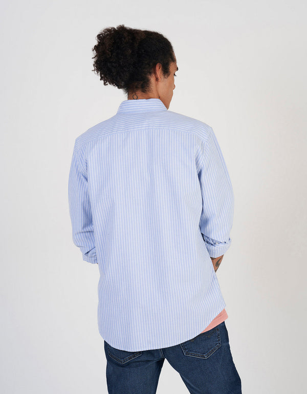 Camisa Slim de Rayas Manga Larga Hombre AE - Azul