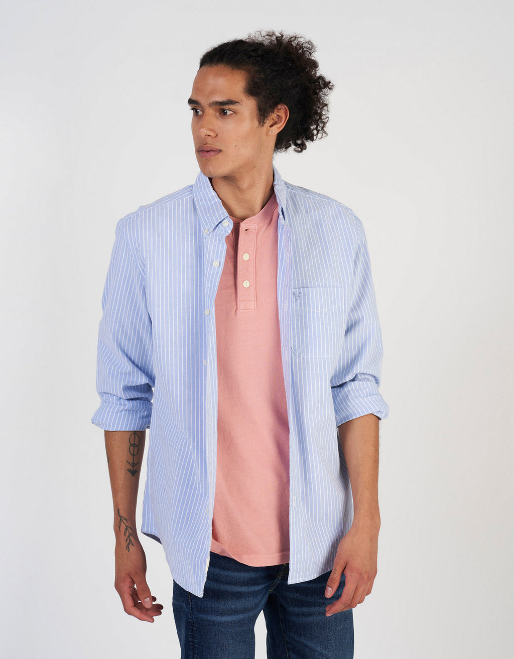 Camisa Slim de Rayas Manga Larga Hombre AE - Azul 0153_2103_938_of