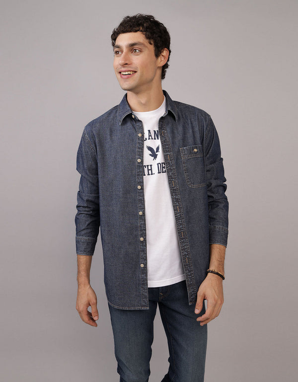 Camisa en Denim Manga Larga de Hombre - Generico
