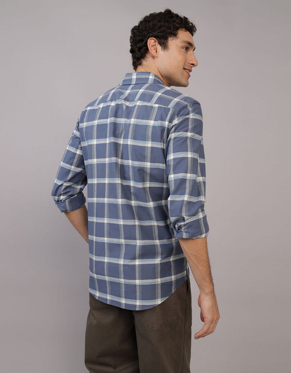Camisa de Cuadros Manga Larga Hombre AE - Azul