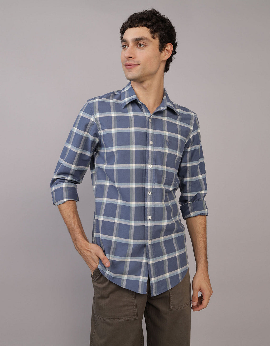 Camisa de Cuadros Manga Larga Hombre AE - Azul 0153_2642_410_of