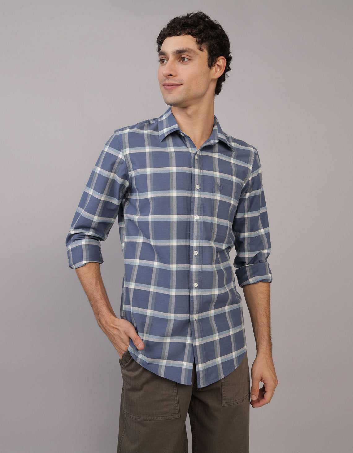 Camisa de Cuadros Manga Larga Hombre AE - Azul 0153_2642_410_of
