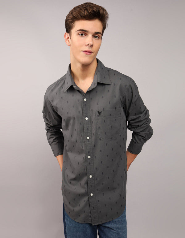 Camisa Oxford estampada Manga Larga Hombre AE - Negro