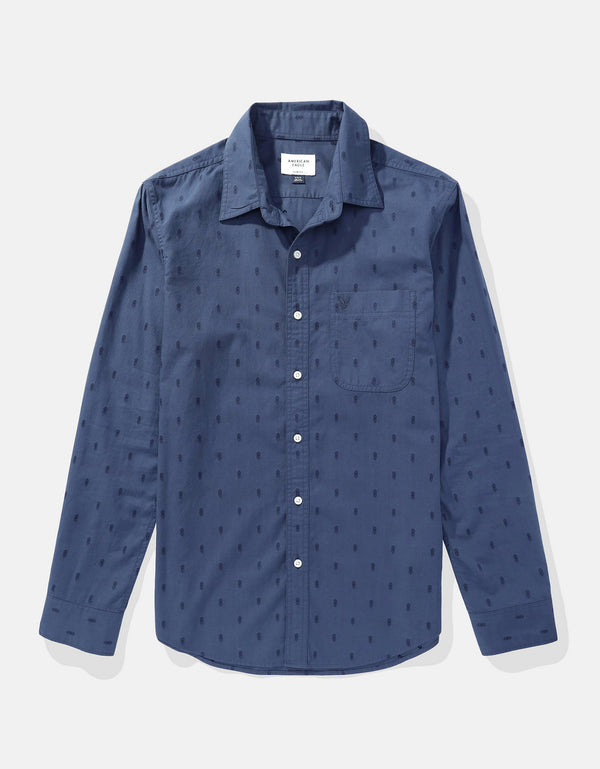Camisa Oxford estampada Manga Larga Hombre AE - Azul
