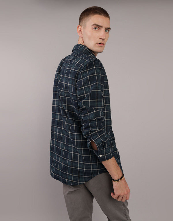 Camisa Manga Larga con patrón de cuadros Hombre AE - Azul